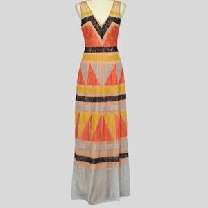 BCBGMAXAZRIA Women's Color-Block Lace-Appliqué Maxi Dress Size 2